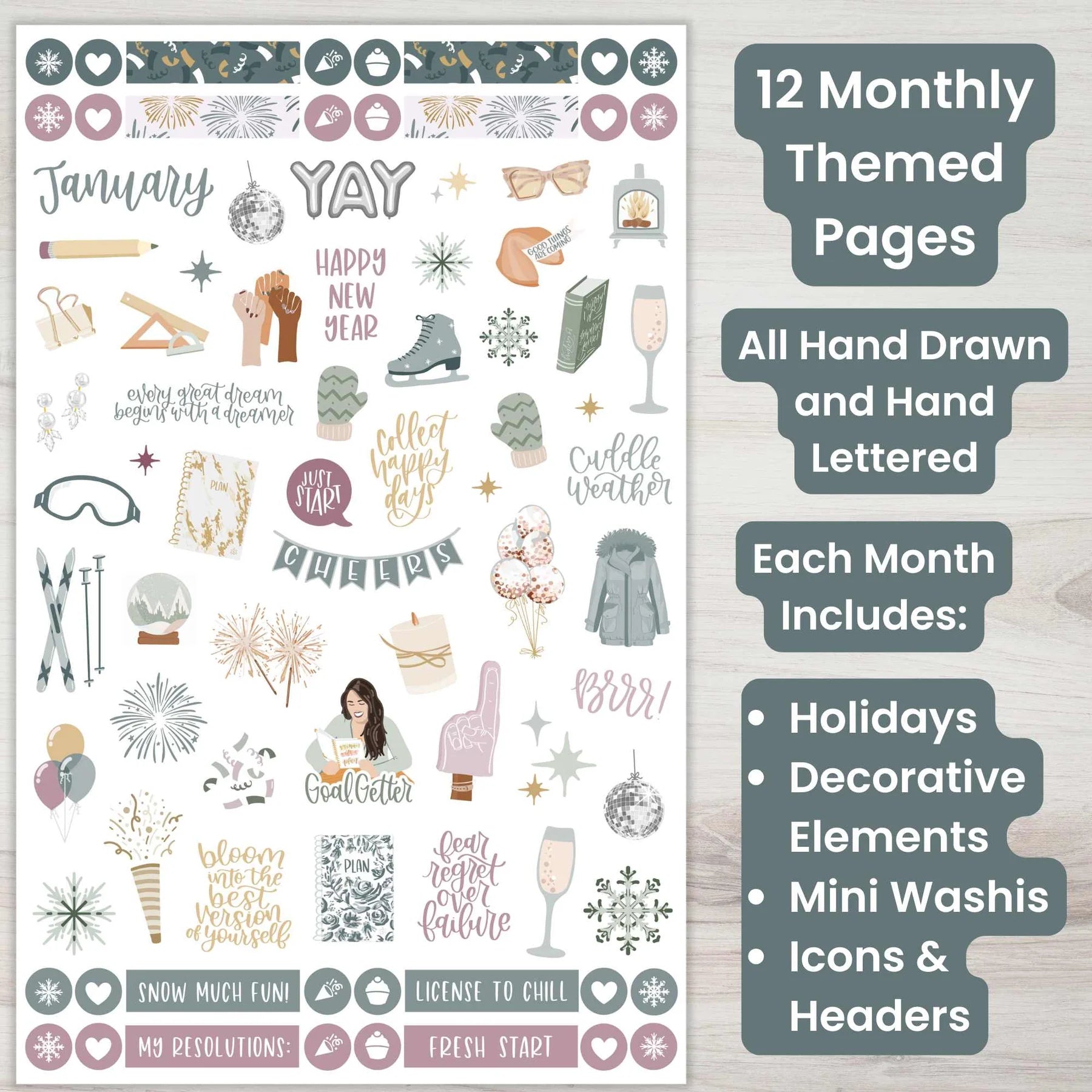 Bloom - Planner Sticker Value Pack, Monthly Celebrations, Cool Tones