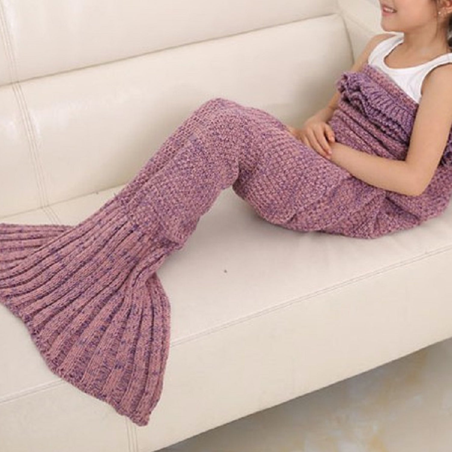 Amore Home - Crochet Mermaid Tail Blanket - Purple