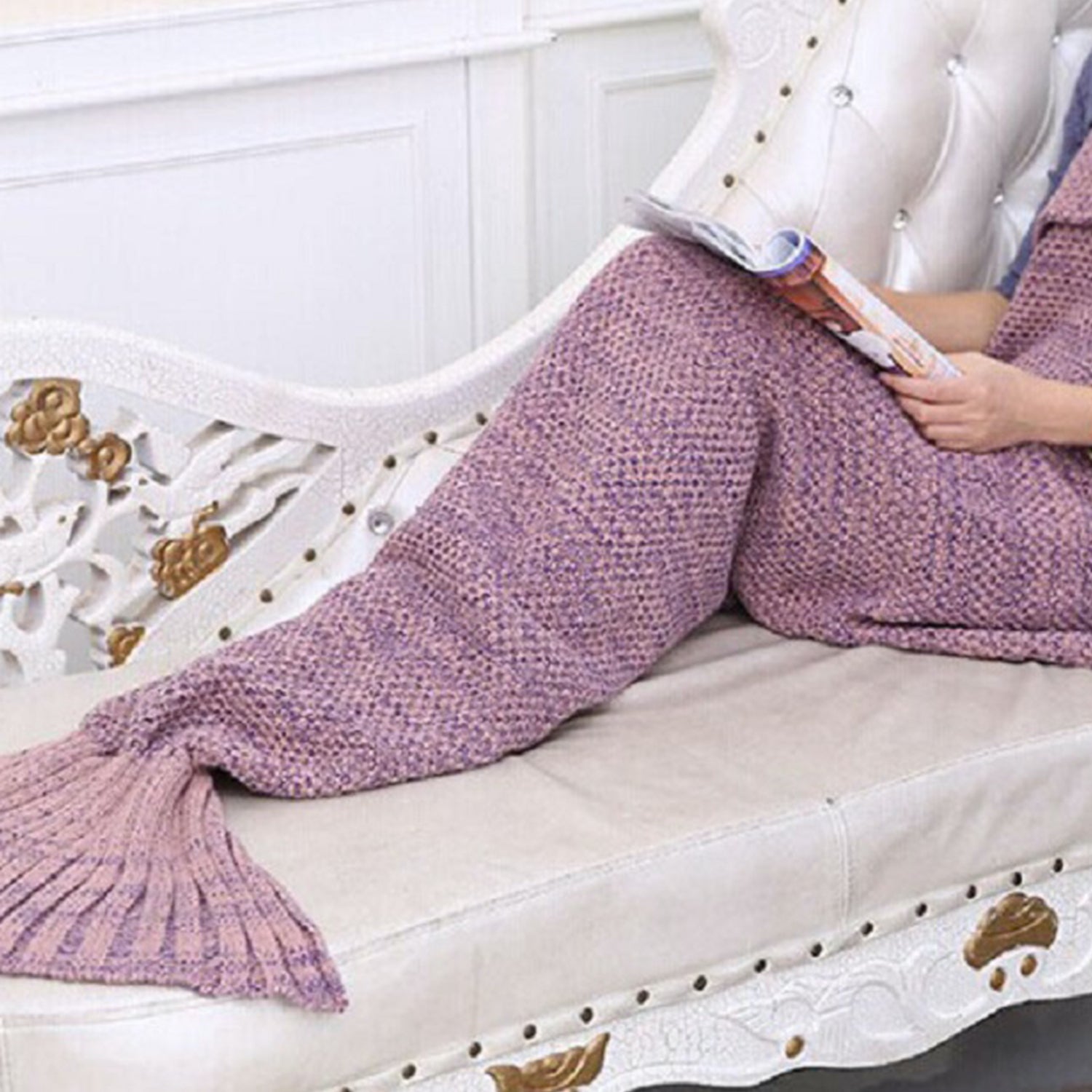 Amore Home - Crochet Mermaid Tail Blanket - Purple