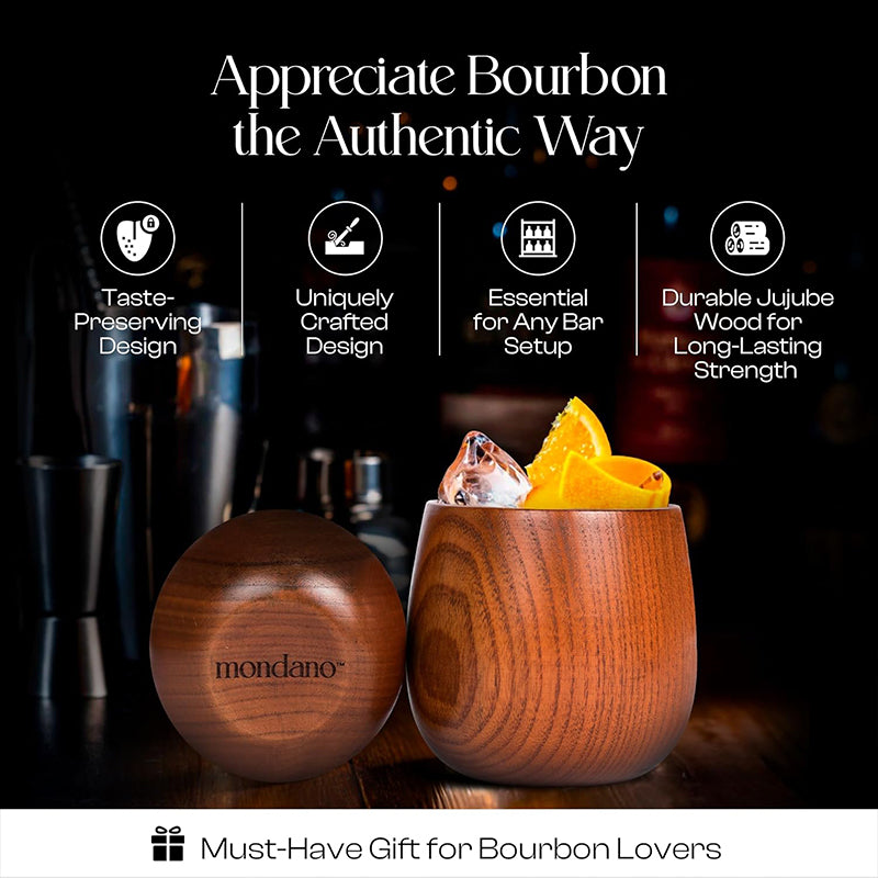 Mondano - Wooden Bourbon Drinking Cups (2 Pack)