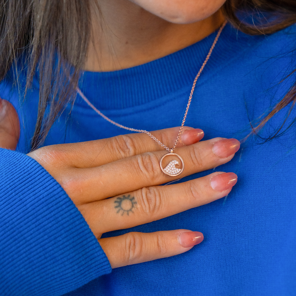 Pura Vida - The Pave Wave Necklace & Earring Set - Rose Gold