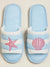 Striped Slippers with Starfish and Shell Design - Blue
