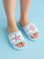 Striped Slippers with Starfish and Shell Design - Blue