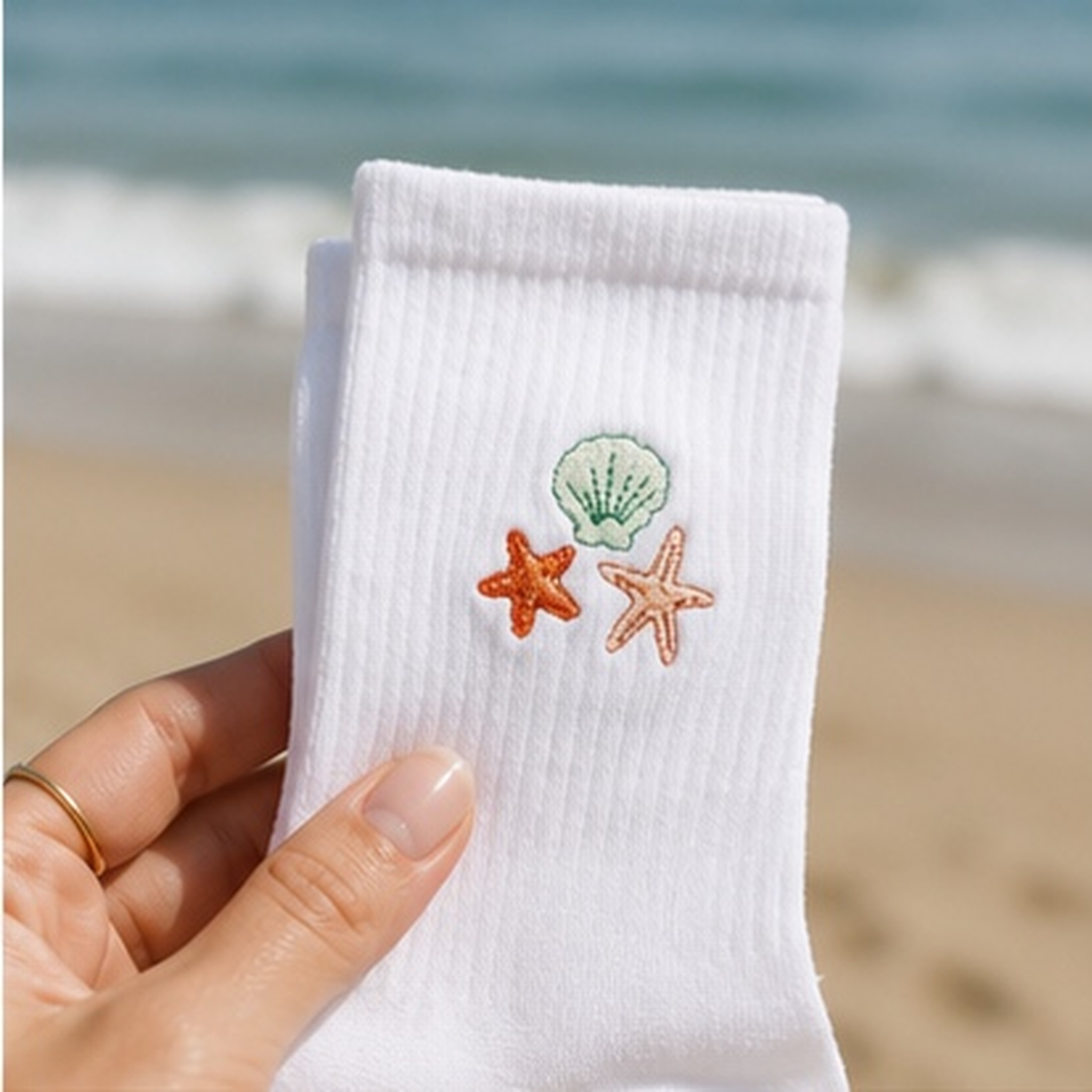 The Darling Effect - The Seashells Embroidered Crew Socks