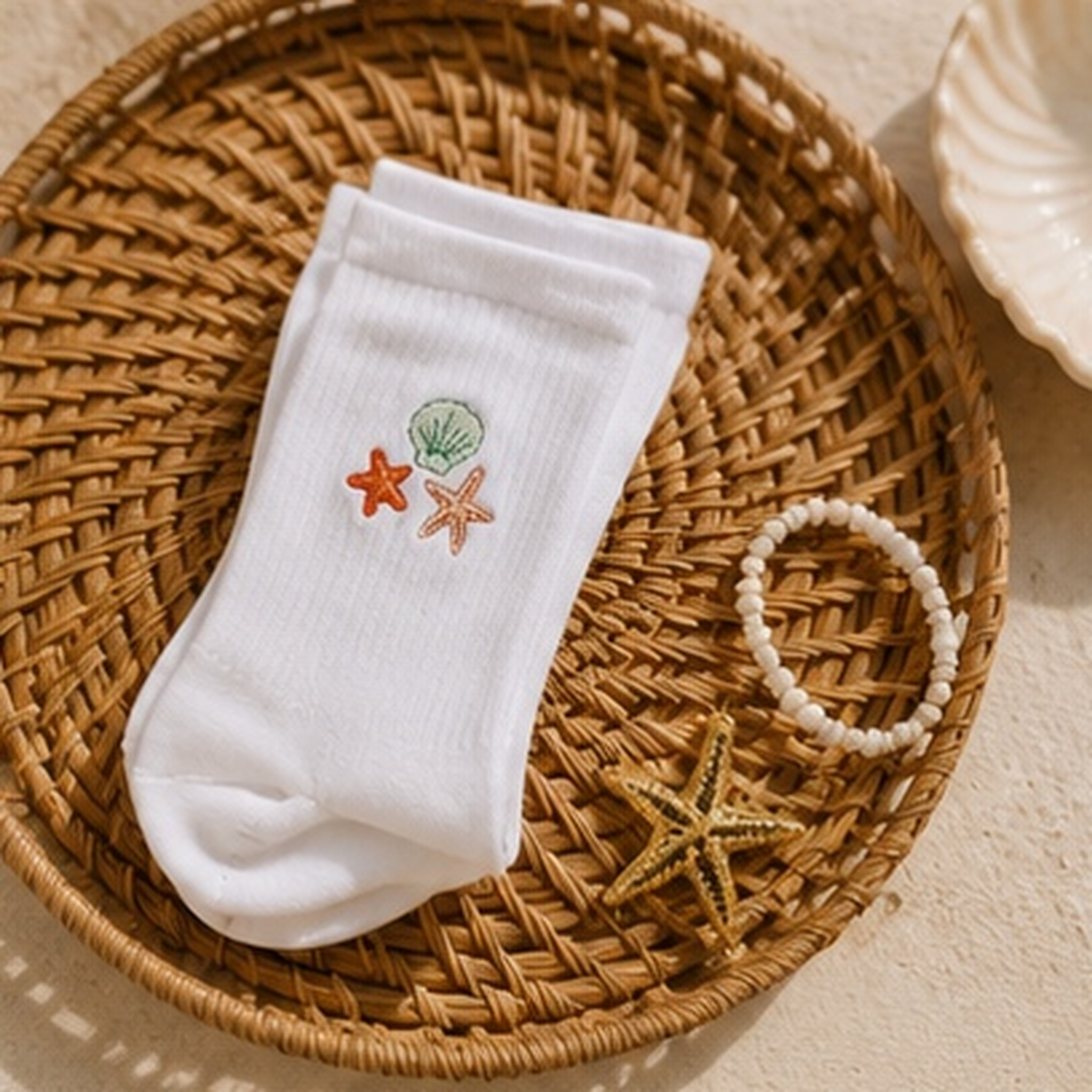 The Darling Effect - The Seashells Embroidered Crew Socks