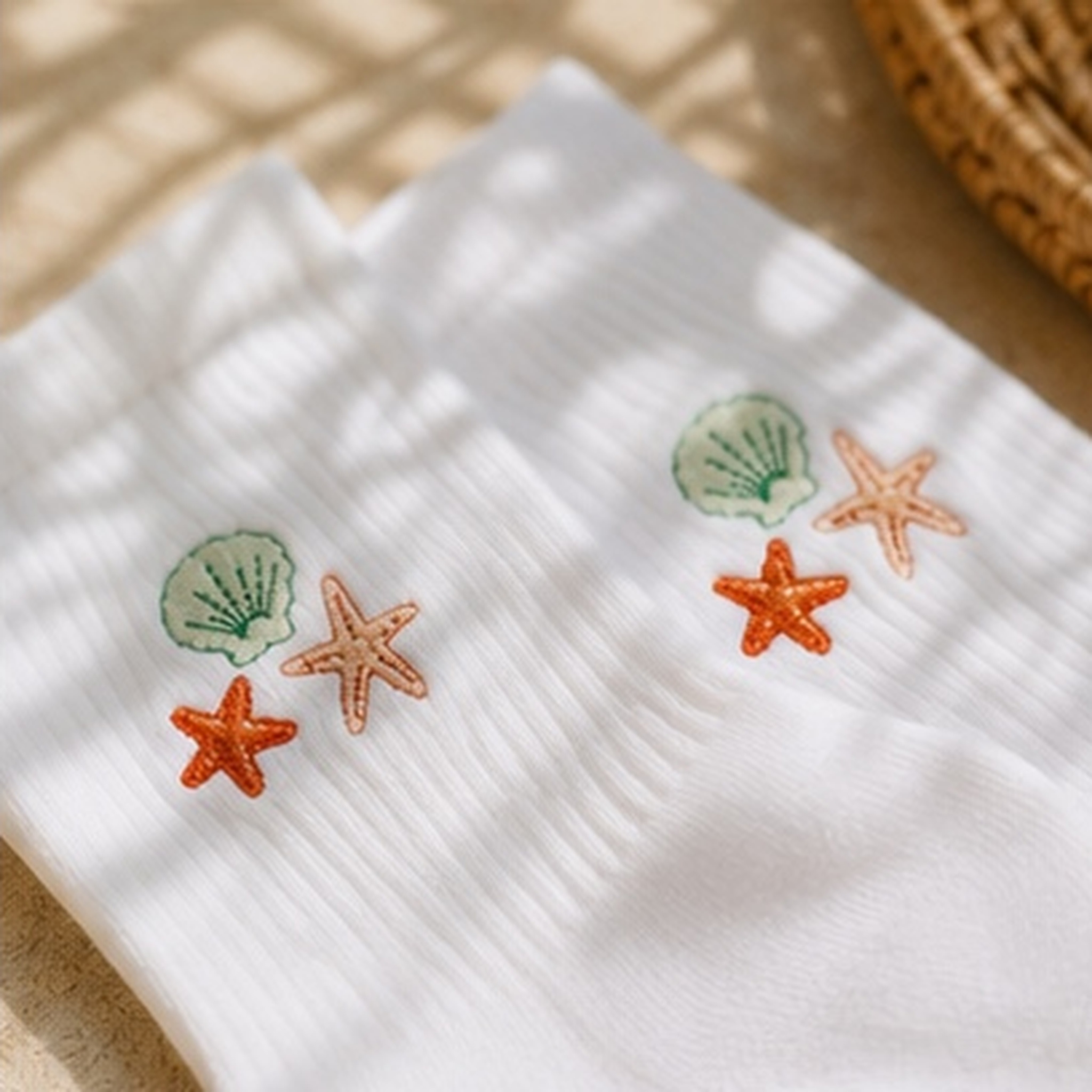 The Darling Effect - The Seashells Embroidered Crew Socks