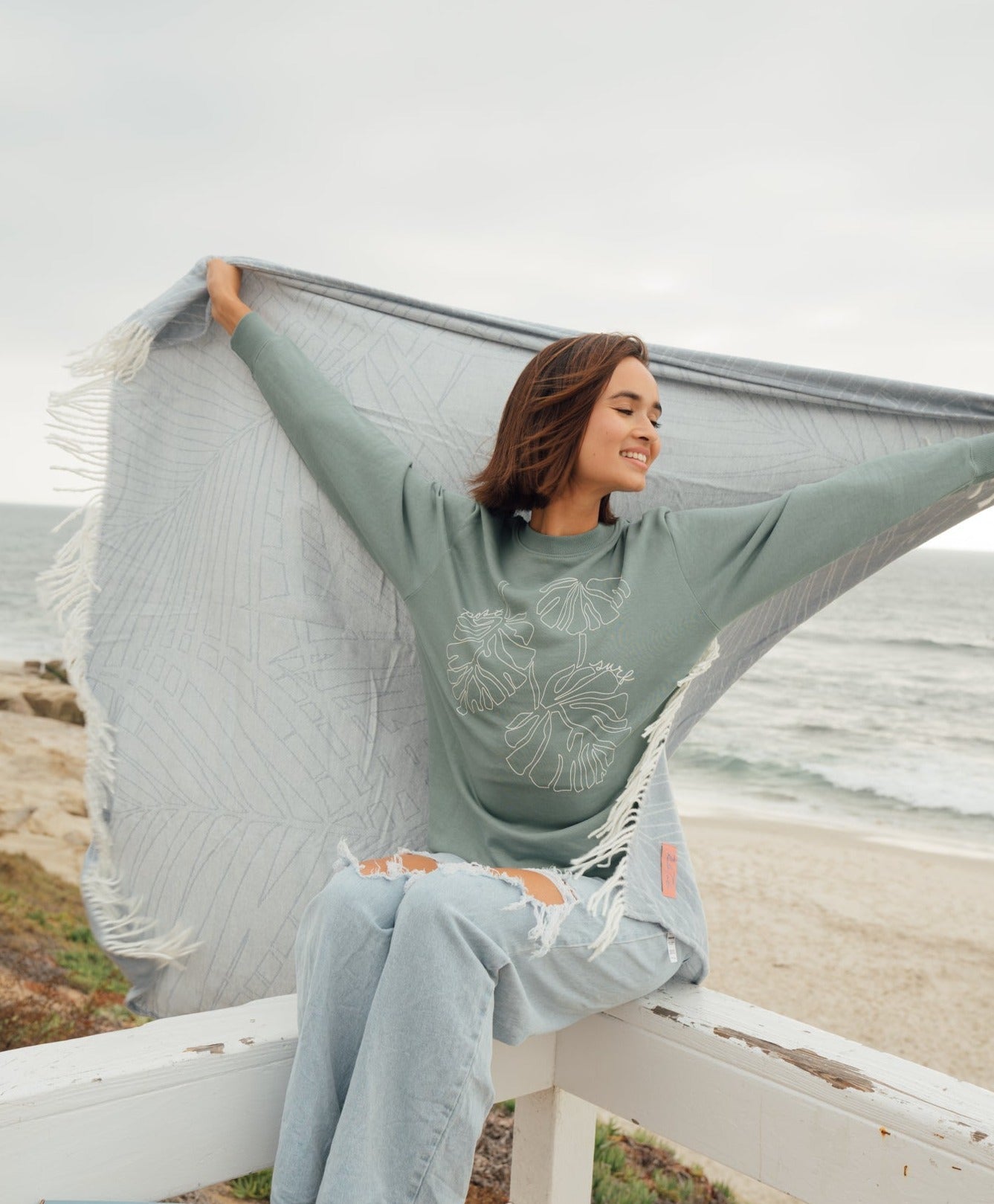 Beachly x Post Surf Collective - The Monstera Sweatshirt - Isla Green