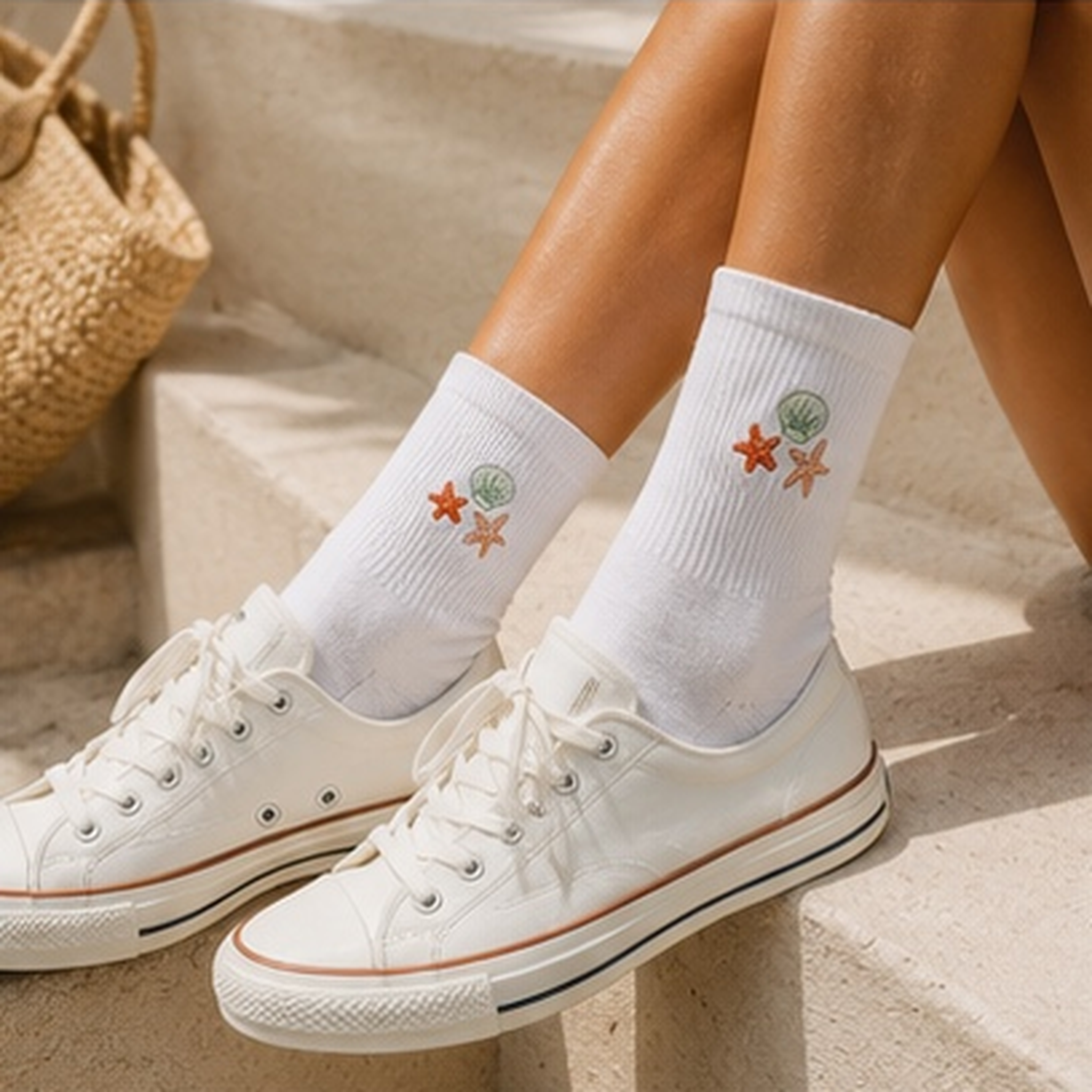 The Darling Effect - The Seashells Embroidered Crew Socks