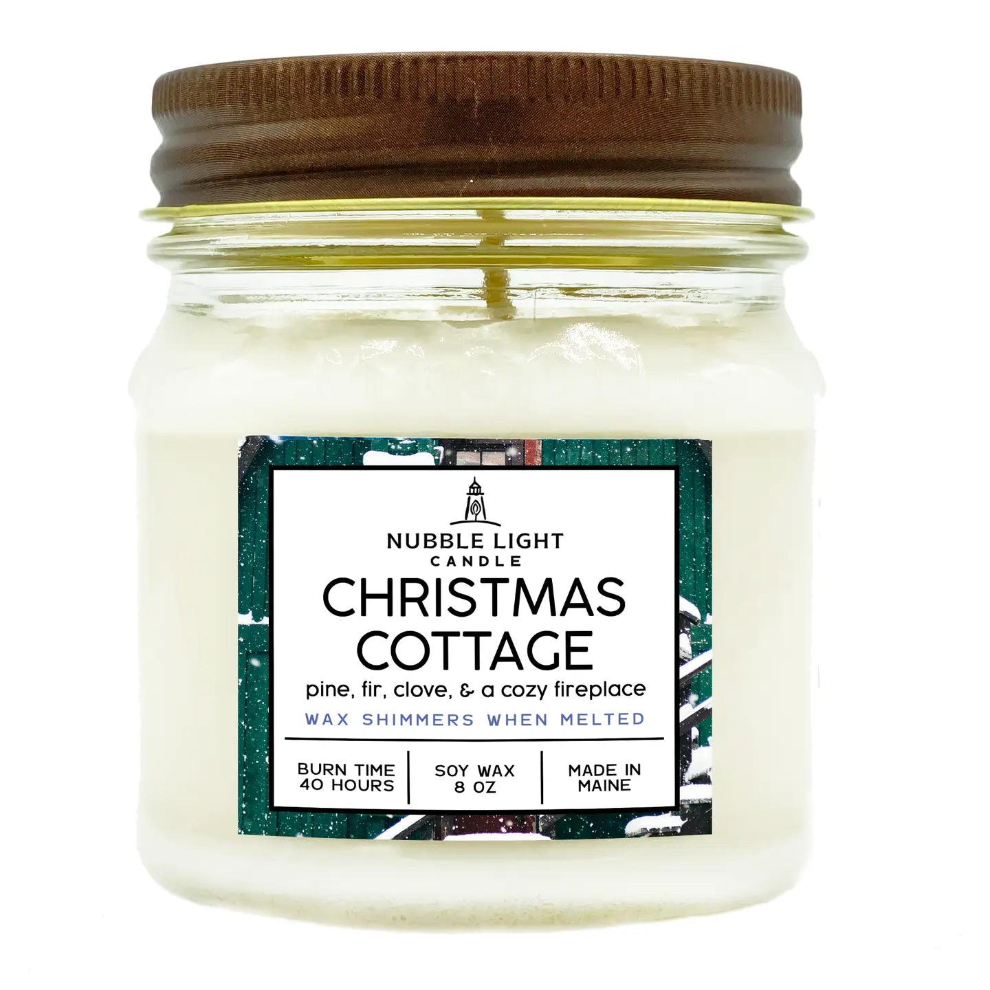 Nubble Light Candle - Christmas Cottage 8oz. Scented Soy Candle