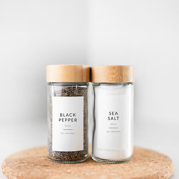 Savvy & Sorted - 146 White Preprinted Minimalist Spice Jar Labels