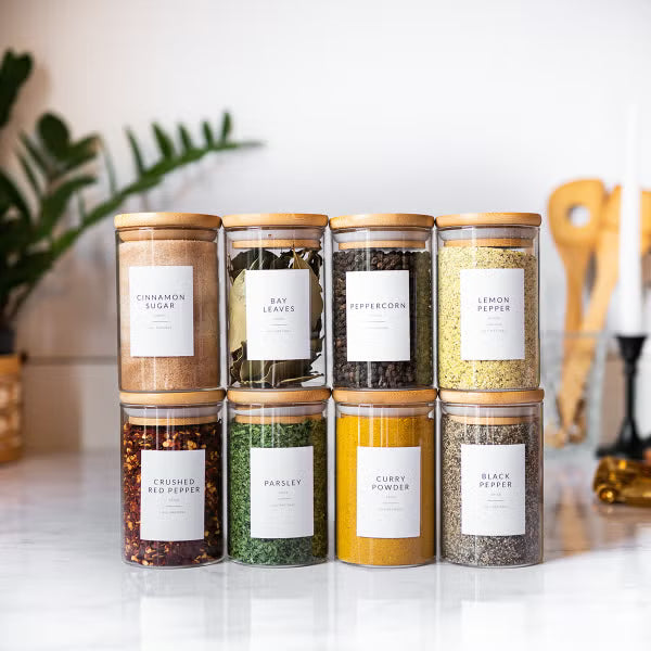 Savvy & Sorted - 146 White Preprinted Minimalist Spice Jar Labels