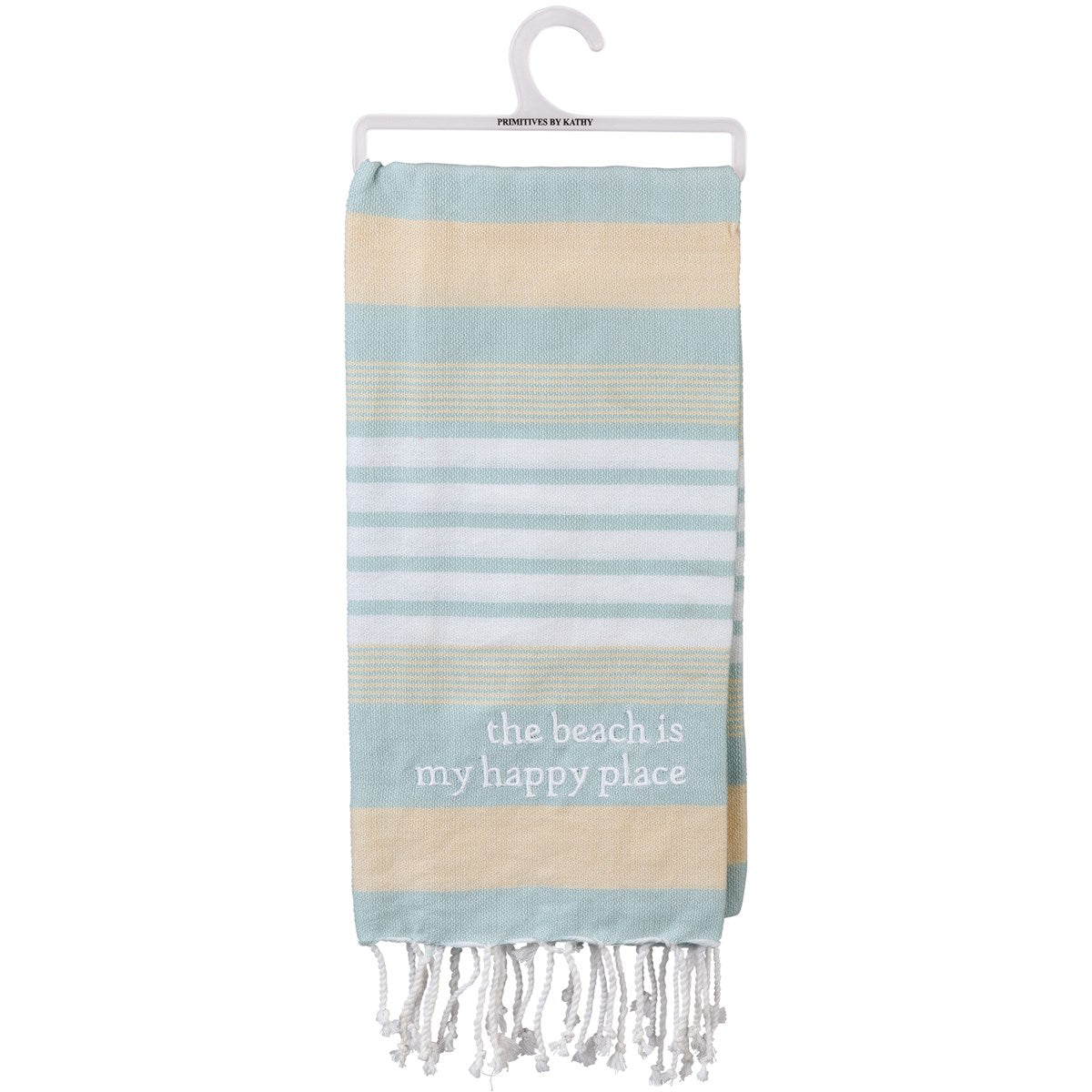 Primitives By Kathy - Beach Is My Happy Place Striped Kitchen Towel(Add-On)