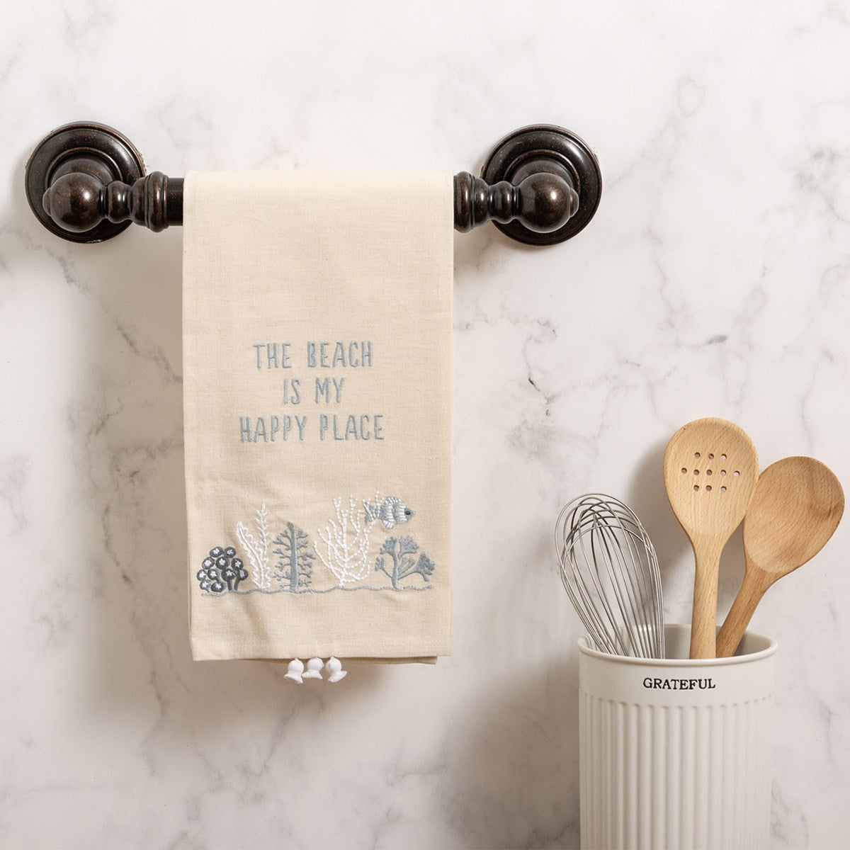 Primitives By Kathy - Beach Is My Happy Place Embroidered Kitchen Towel (Add-On)