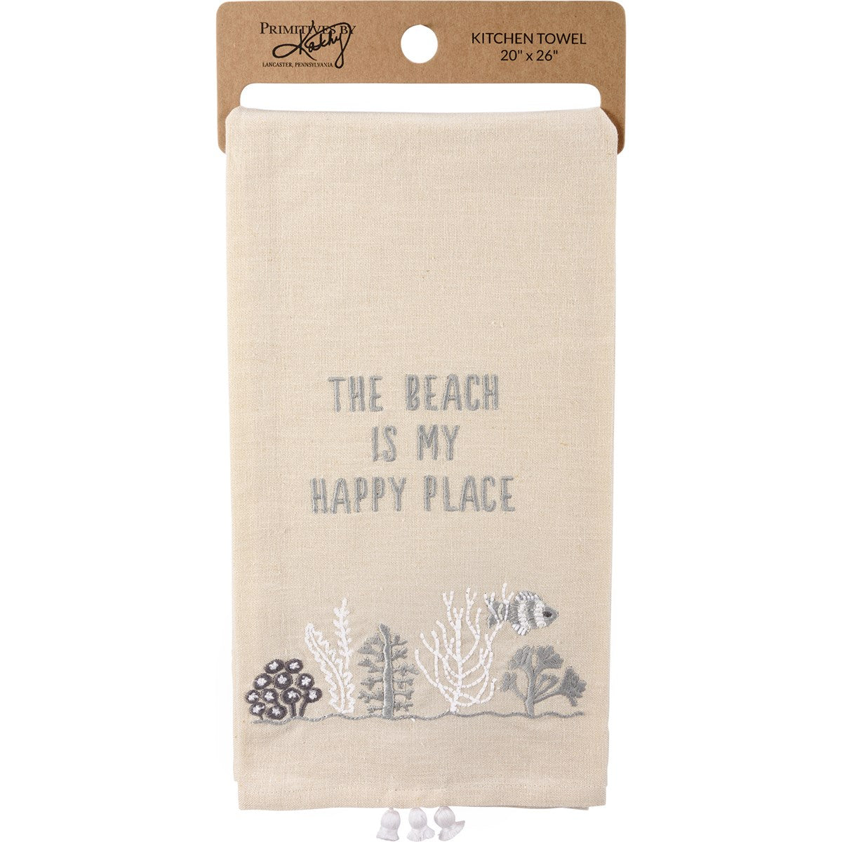 Primitives By Kathy - Beach Is My Happy Place Embroidered Kitchen Towel (Add-On)