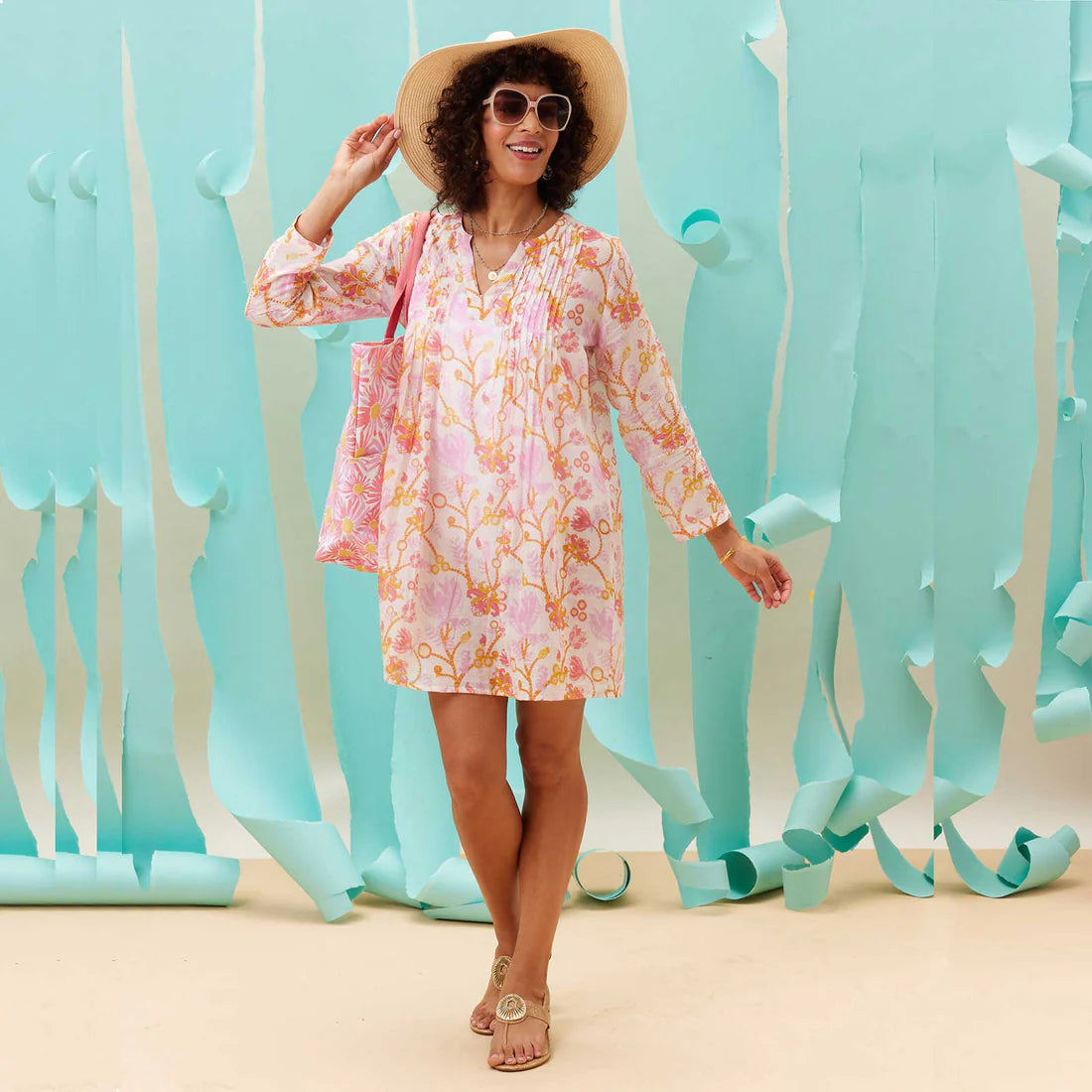 RockFlowerPaper - Gemma Pink Blu Cotton Pintuck Beach Cover Up (Add-On)