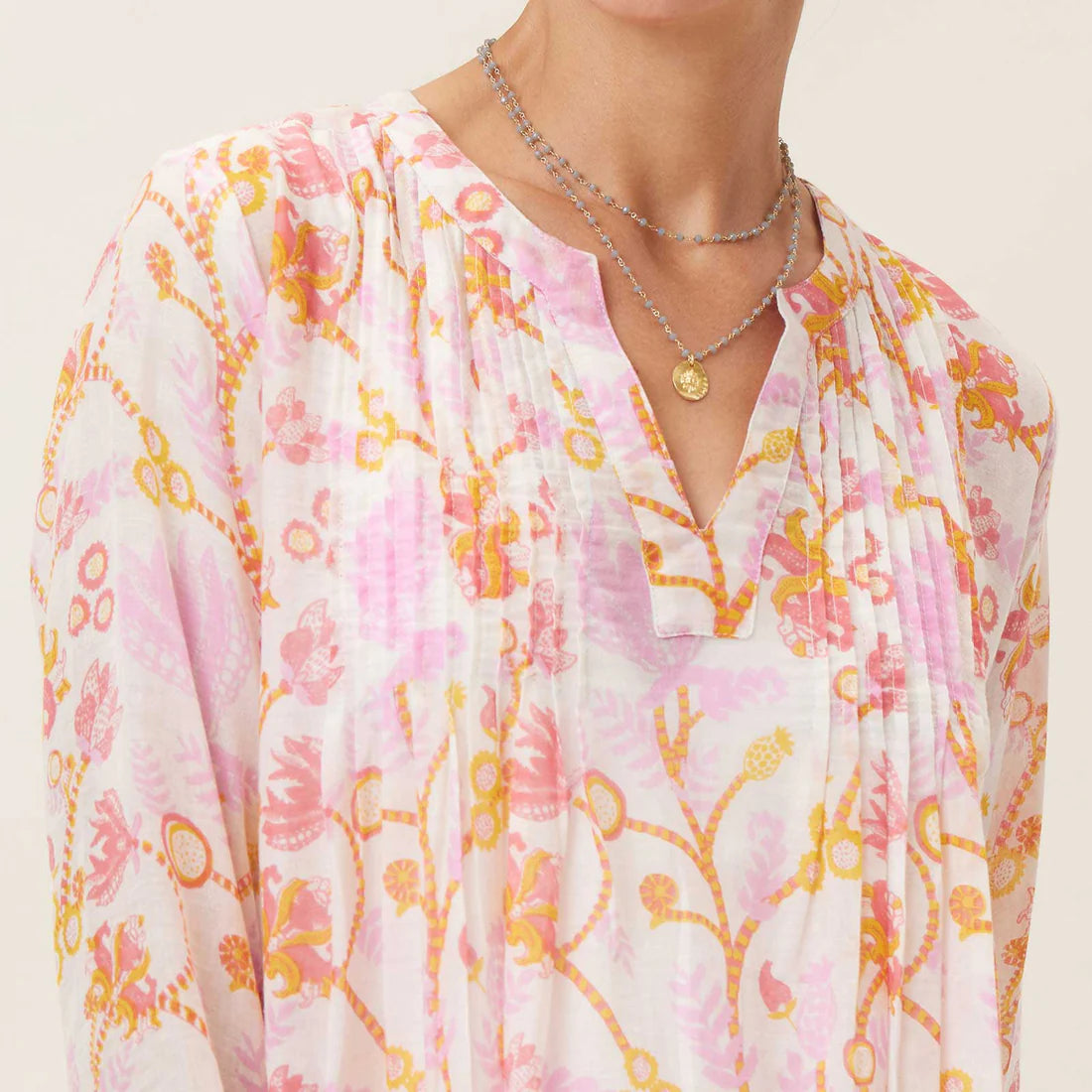 RockFlowerPaper - Gemma Pink Blu Cotton Pintuck Beach Cover Up (Add-On)