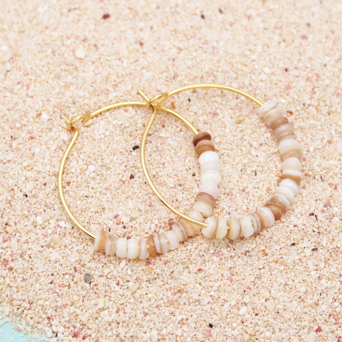 Zad - Beach Days White Bead Gold Hoop Earrings