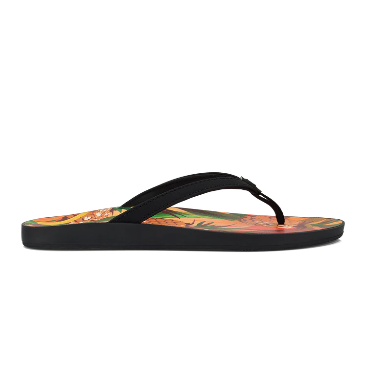 Olukai - Puawe Women’s Cushioned Beach Sandals - Black/Pineapple (Add-On)
