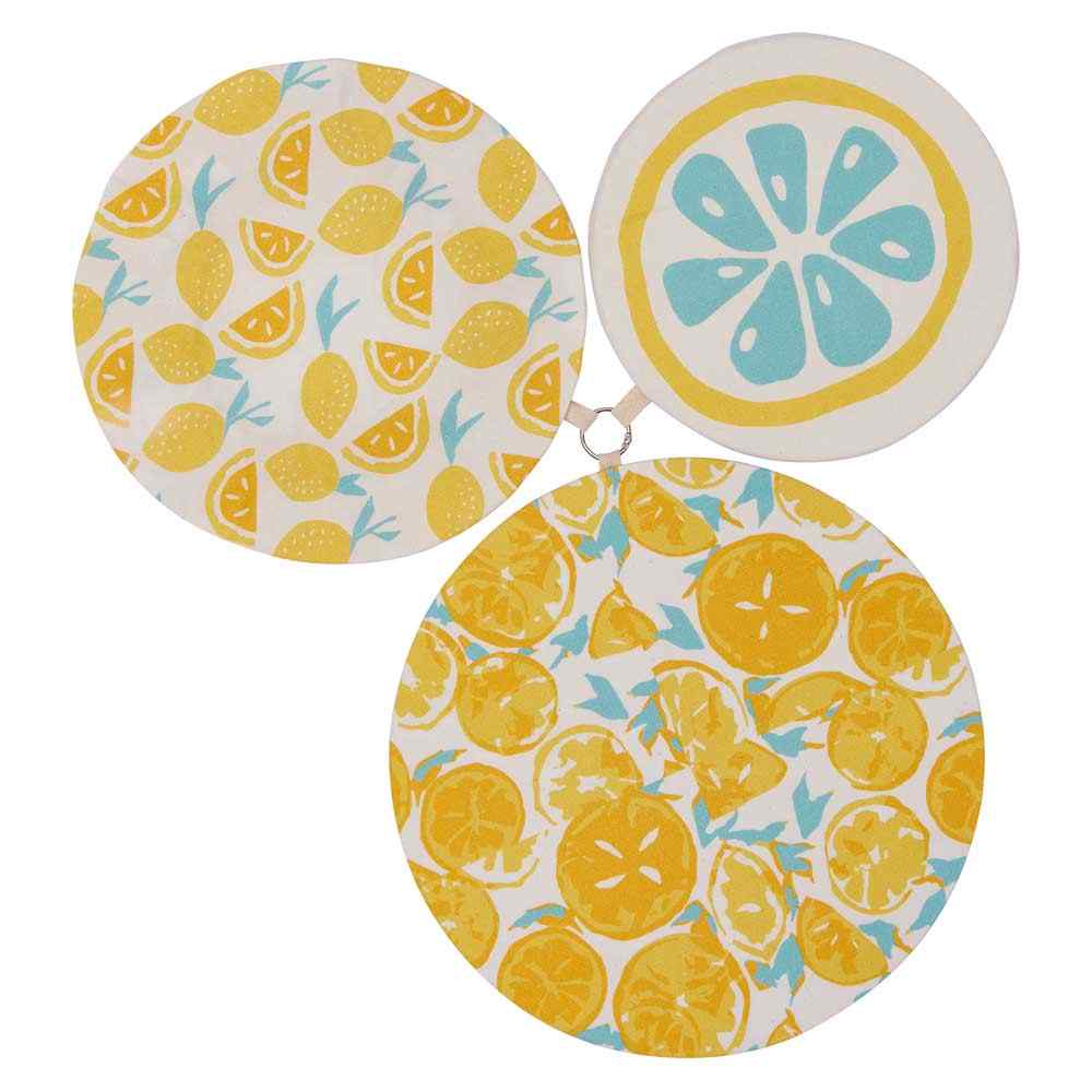 RockFlowerPaper - Lemons Blu Kitchen Food Storage Covers (Set of 3)