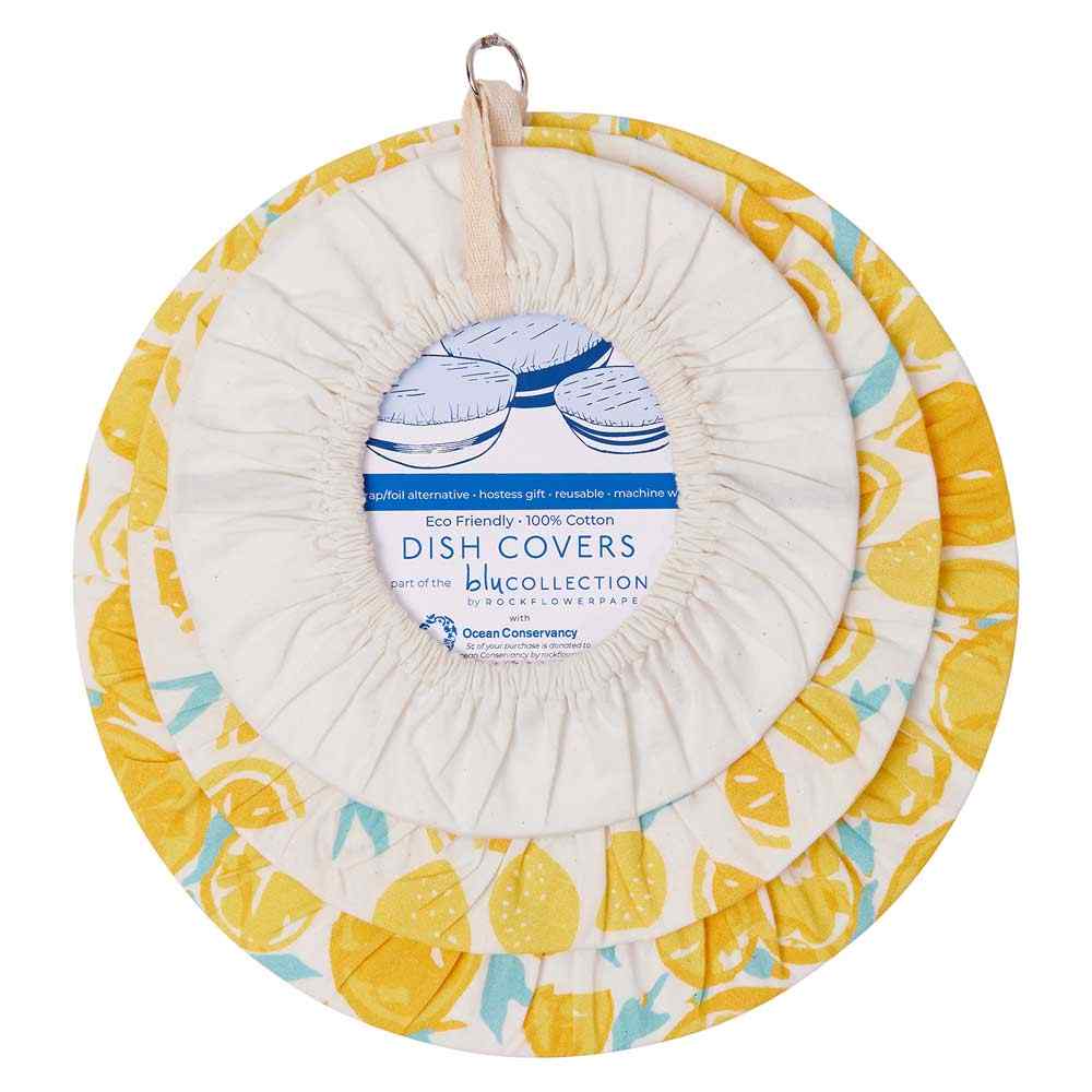 RockFlowerPaper - Lemons Blu Kitchen Food Storage Covers (Set of 3)