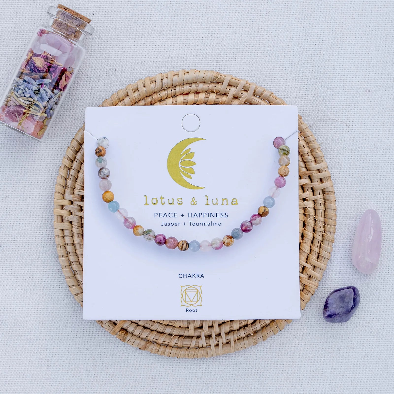 Lotus & Luna - Peace + Happiness 4mm Healing Necklace