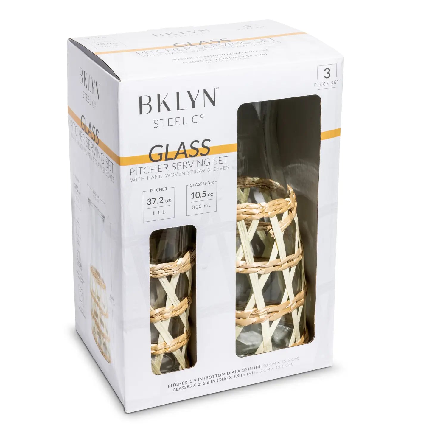 3pc Straw Rattan Pitcher and Glasses Set