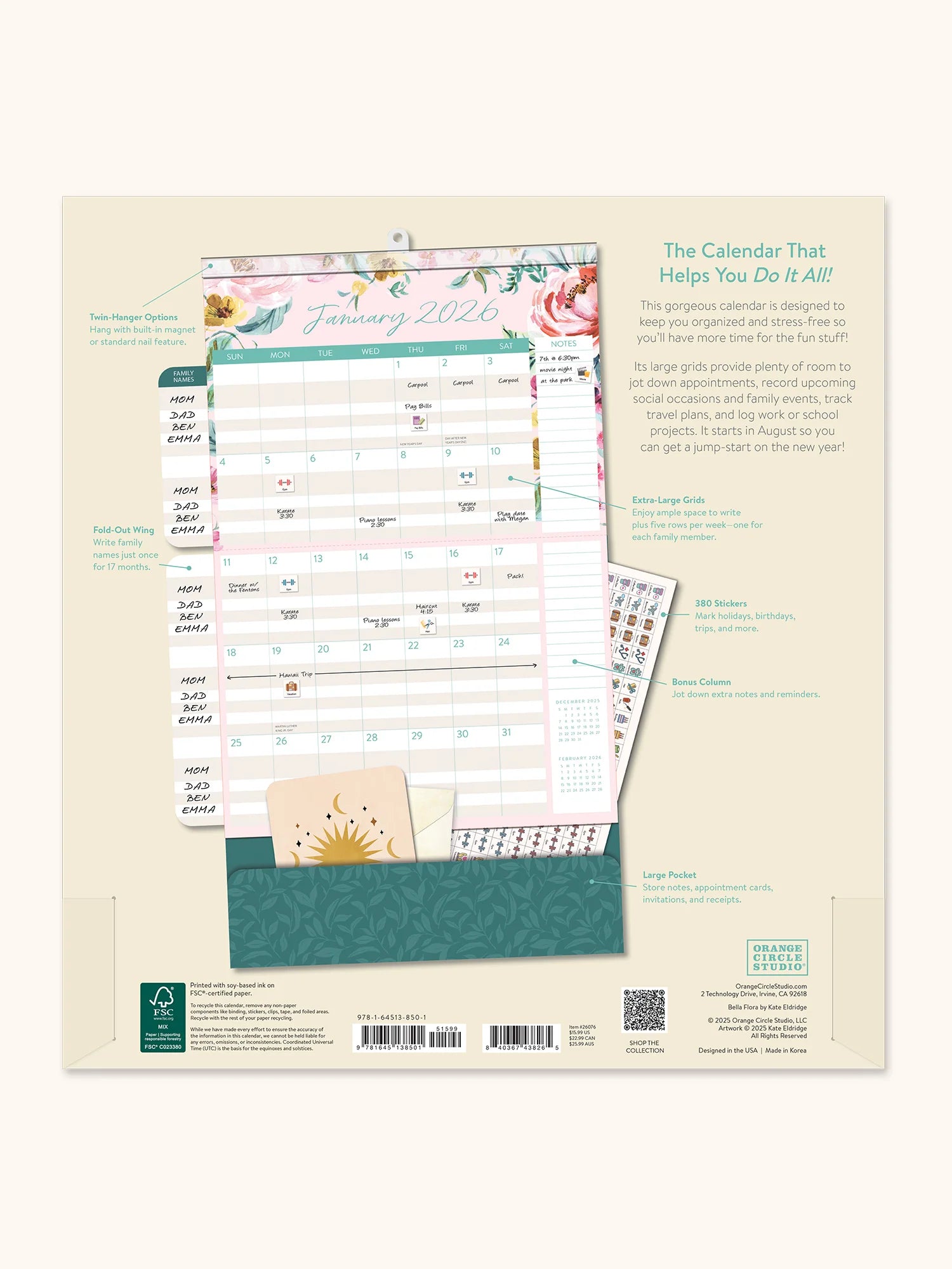 Studio Oh - 2026 Bella Flora Do It All Wall Calendar