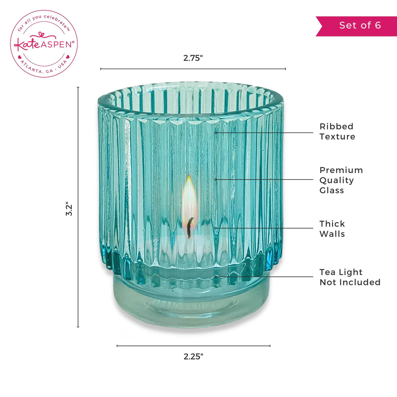 Kate Aspen - Ribbed Blue Glass Votive Candle Holder (Set of 6) (Add-On)