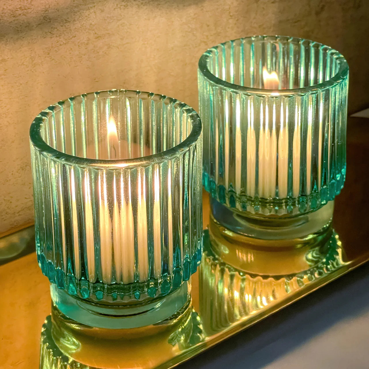Kate Aspen - Ribbed Blue Glass Votive Candle Holder (Set of 6) (Add-On)
