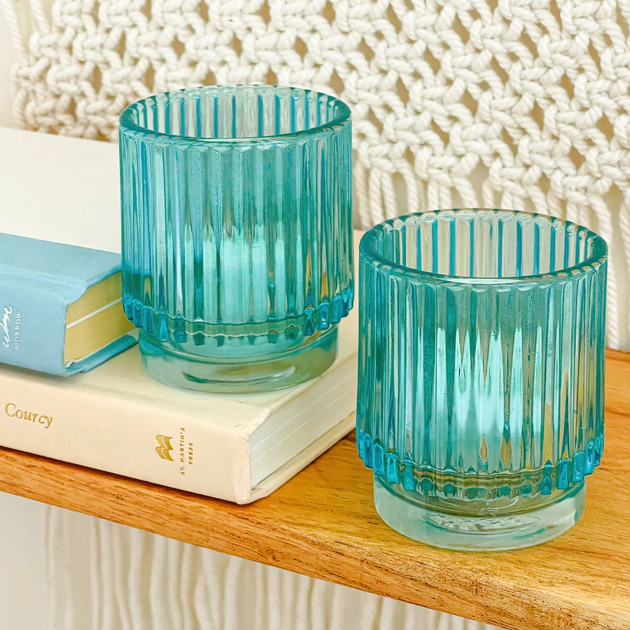 Kate Aspen - Ribbed Blue Glass Votive Candle Holder (Set of 6) (Add-On)