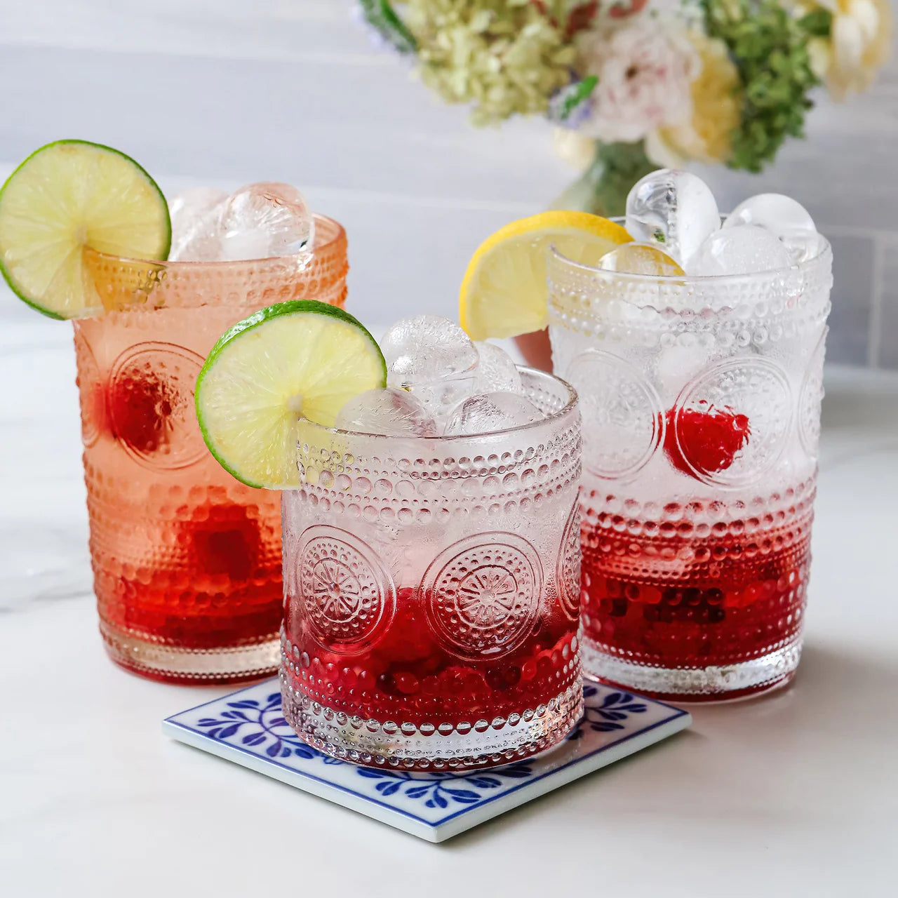 Kate Aspen - 10 oz Hobnail Beaded Floral Vintage Drinkware - Set of 6 (Add-On)