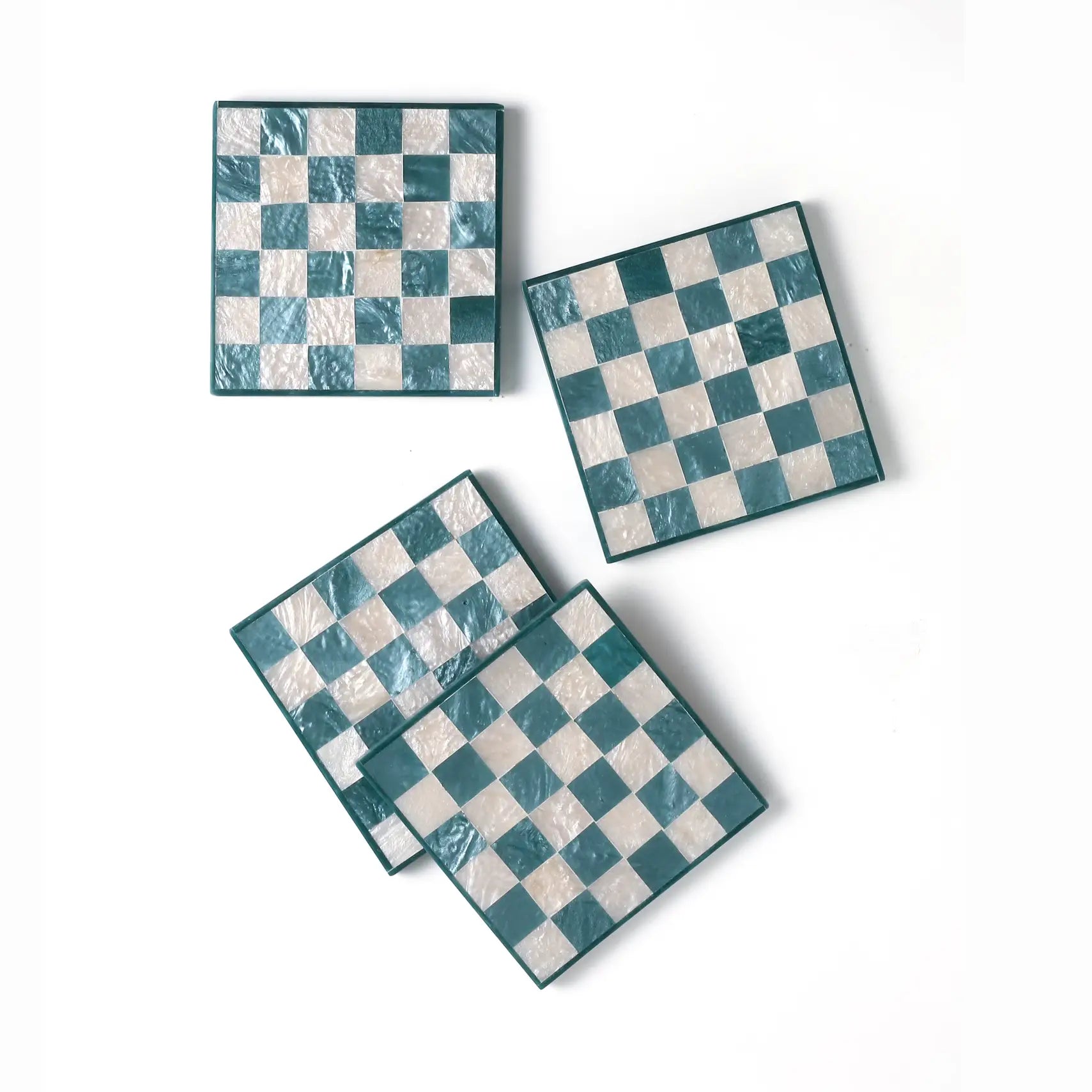 Blue Check Resin Coaster Set of 4