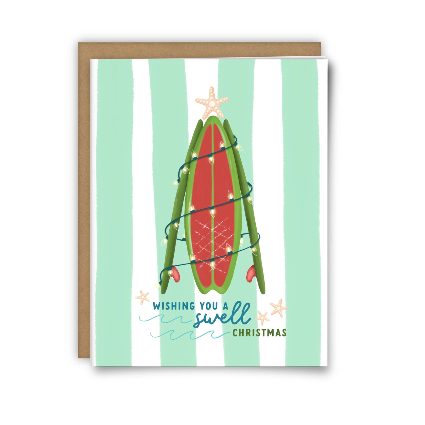 25 Sweetpeas - Swell Surfboard Christmas Card Set - Box Set of 6