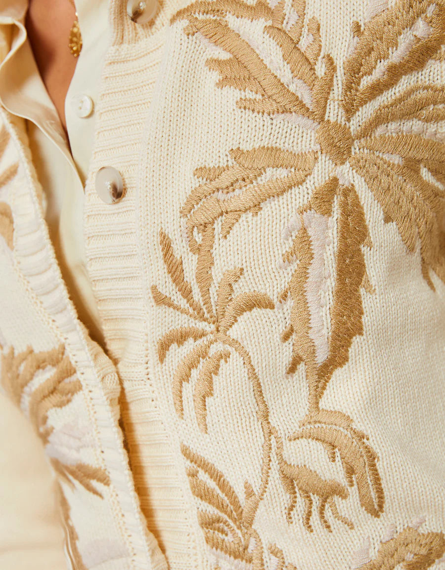 Spartina 449 - Marlena Embroidered Cardigan Alabaster Palms (Add-On)