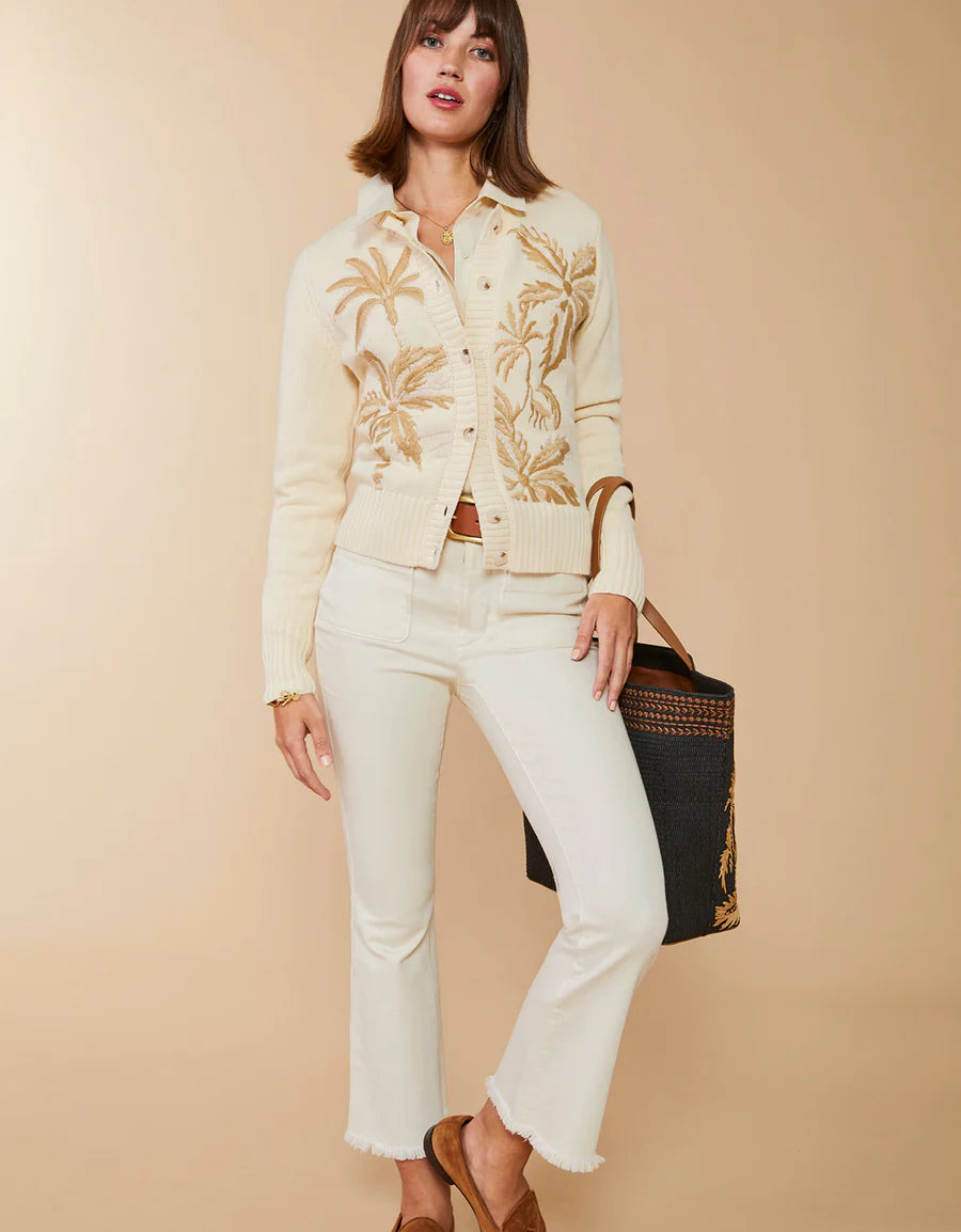 Spartina 449 - Marlena Embroidered Cardigan Alabaster Palms (Add-On)