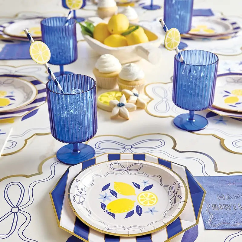 Slant Collections - Decagon Foil Paper Plates - Blue Stripe - 8ct