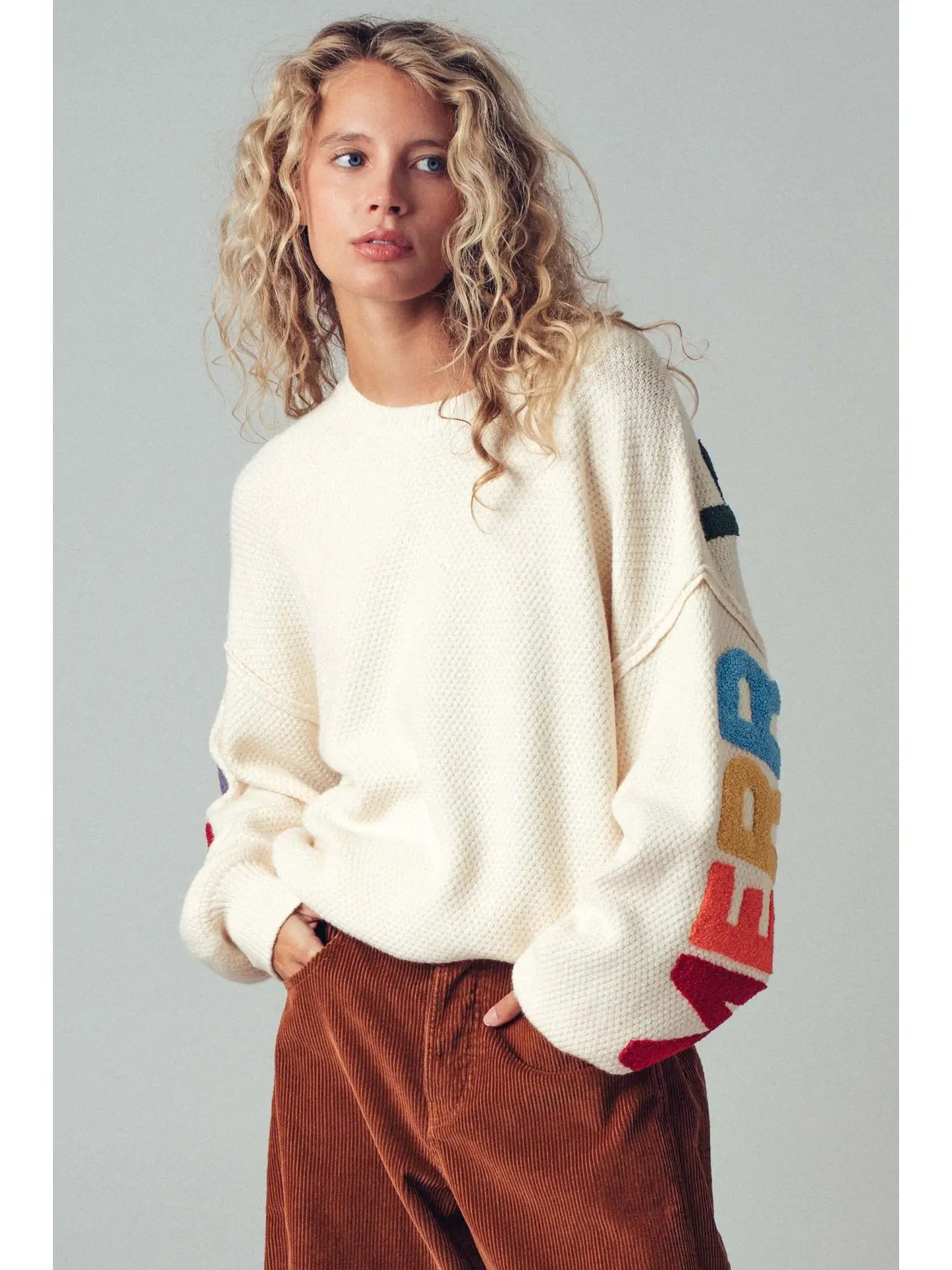 Merry Christmas Letter Sweater - Cream