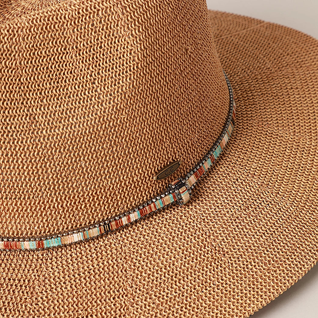 Beaded Panama Hat - Dark Natural