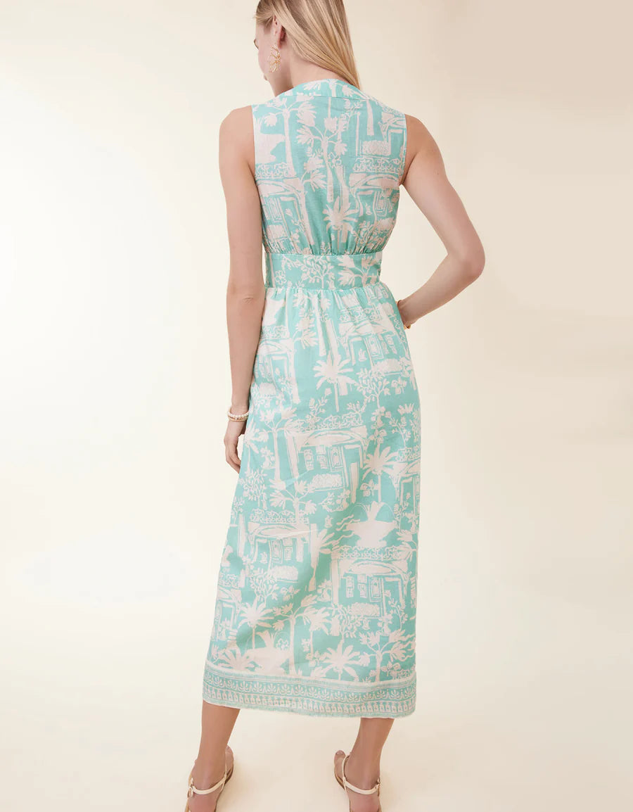 Spartina 449 - Lilyana Midi Dress Enclave Palm Scene Aqua Haze (Add-On)