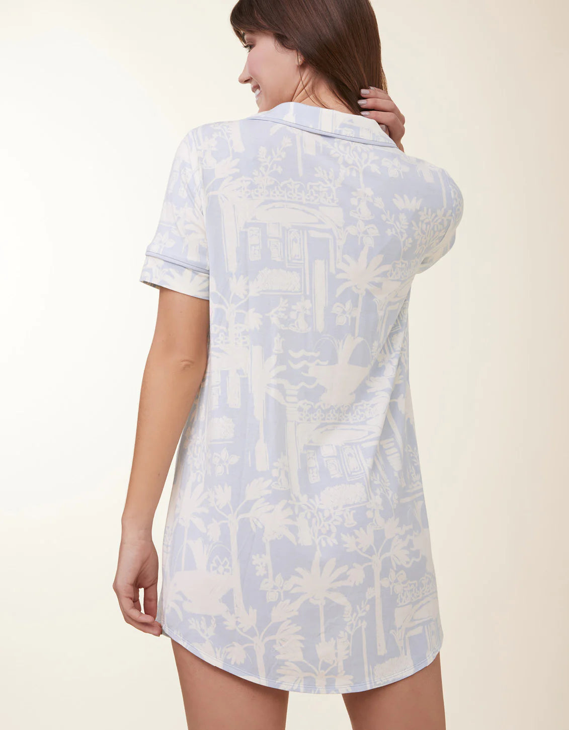 Spartina 449 - Pajama Short Sleeve Sleep Shirt Palm Scene Blue