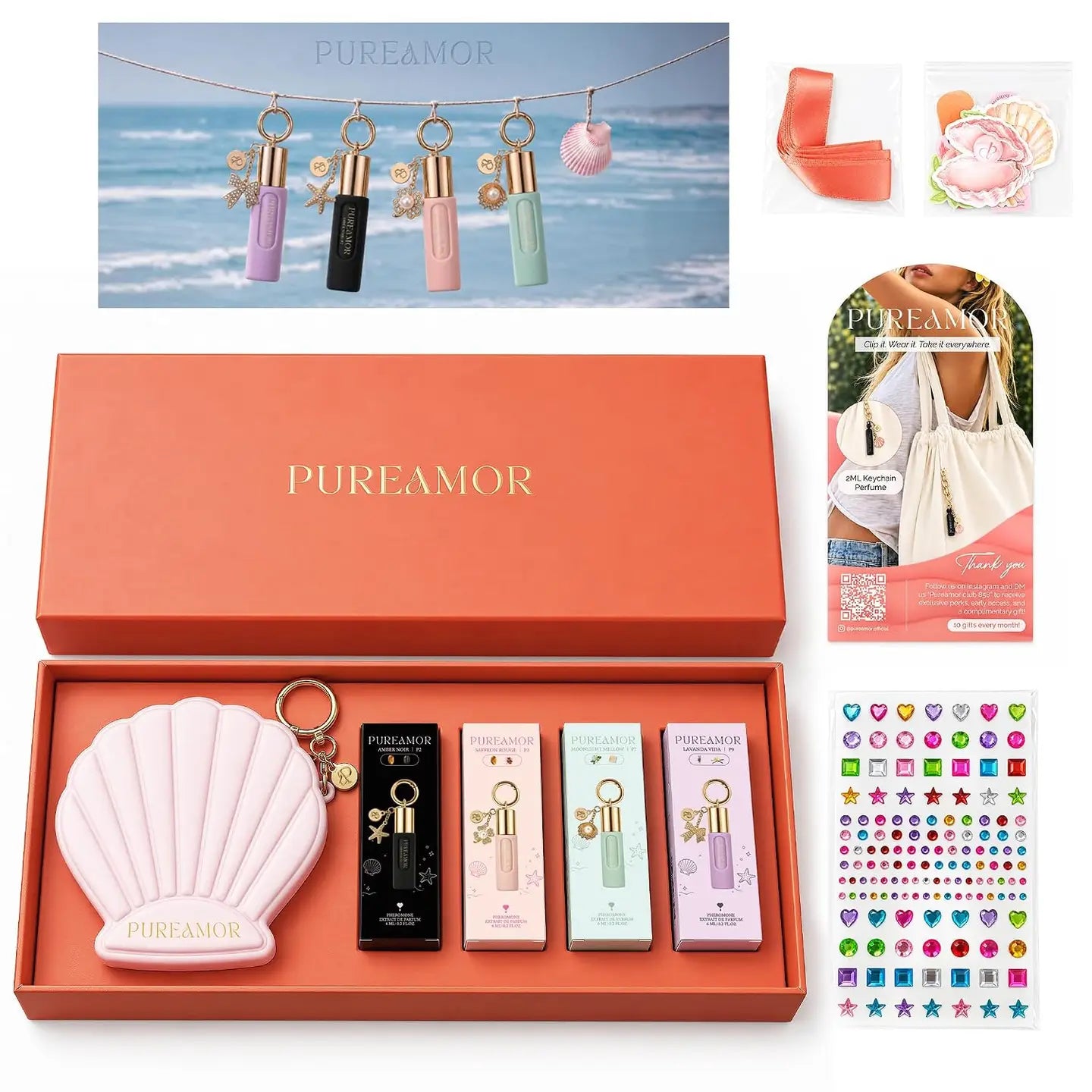 Pureamor - Quartet + Shell Wallet Roll-On Best Sellers Keychain Gift Set 6ml