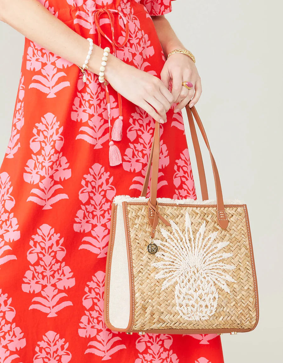 Spartina 449 - Straw Pineapple Box Tote Natural (Add-On)