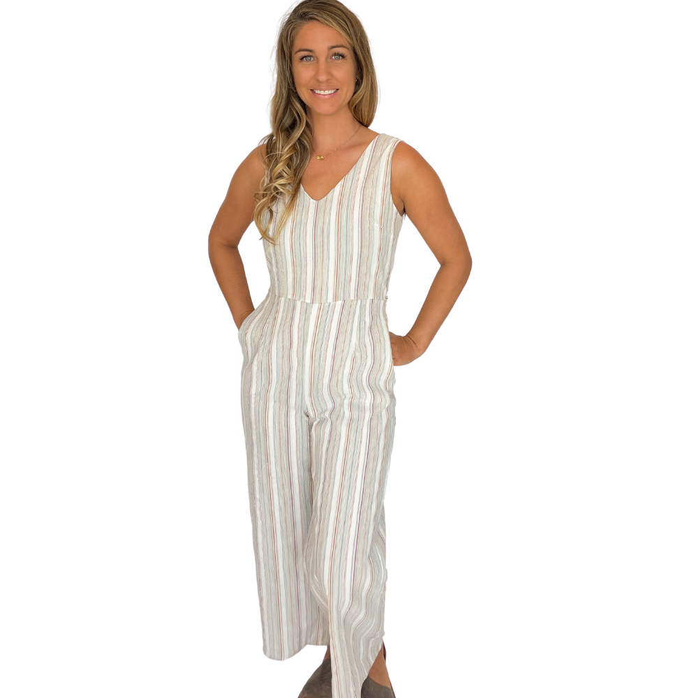 Beachly - Palms and Stripes Jumpsuit - Dune (Add-On)