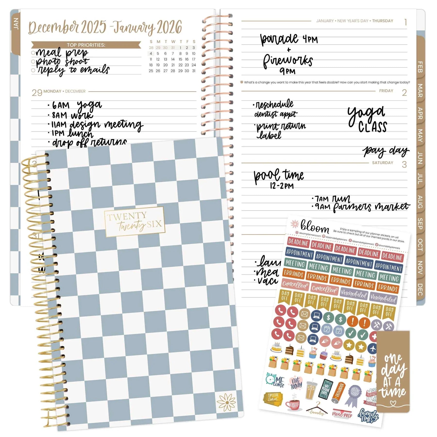 Bloom - 2026 Soft Cover Planner, 5.5" x 8.25", Checkered
