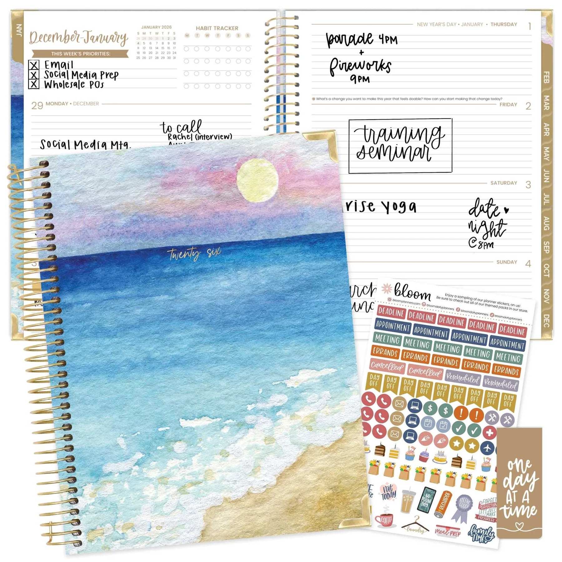 Bloom - 2026 Hard Cover Planner, 8.5" x 11", Coastal Calm