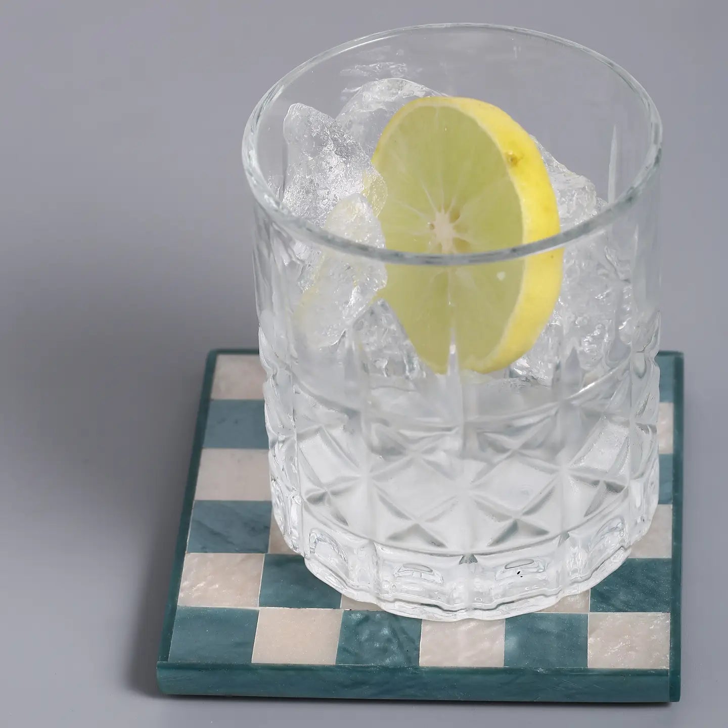 Blue Check Resin Coaster Set of 4