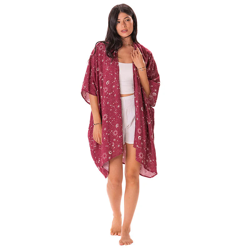 Lotus & Luna - Cranberry Starry Night Kimono