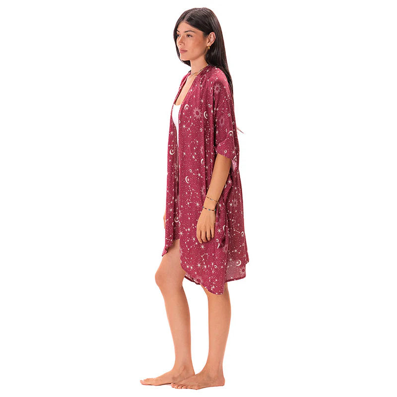 Lotus & Luna - Cranberry Starry Night Kimono