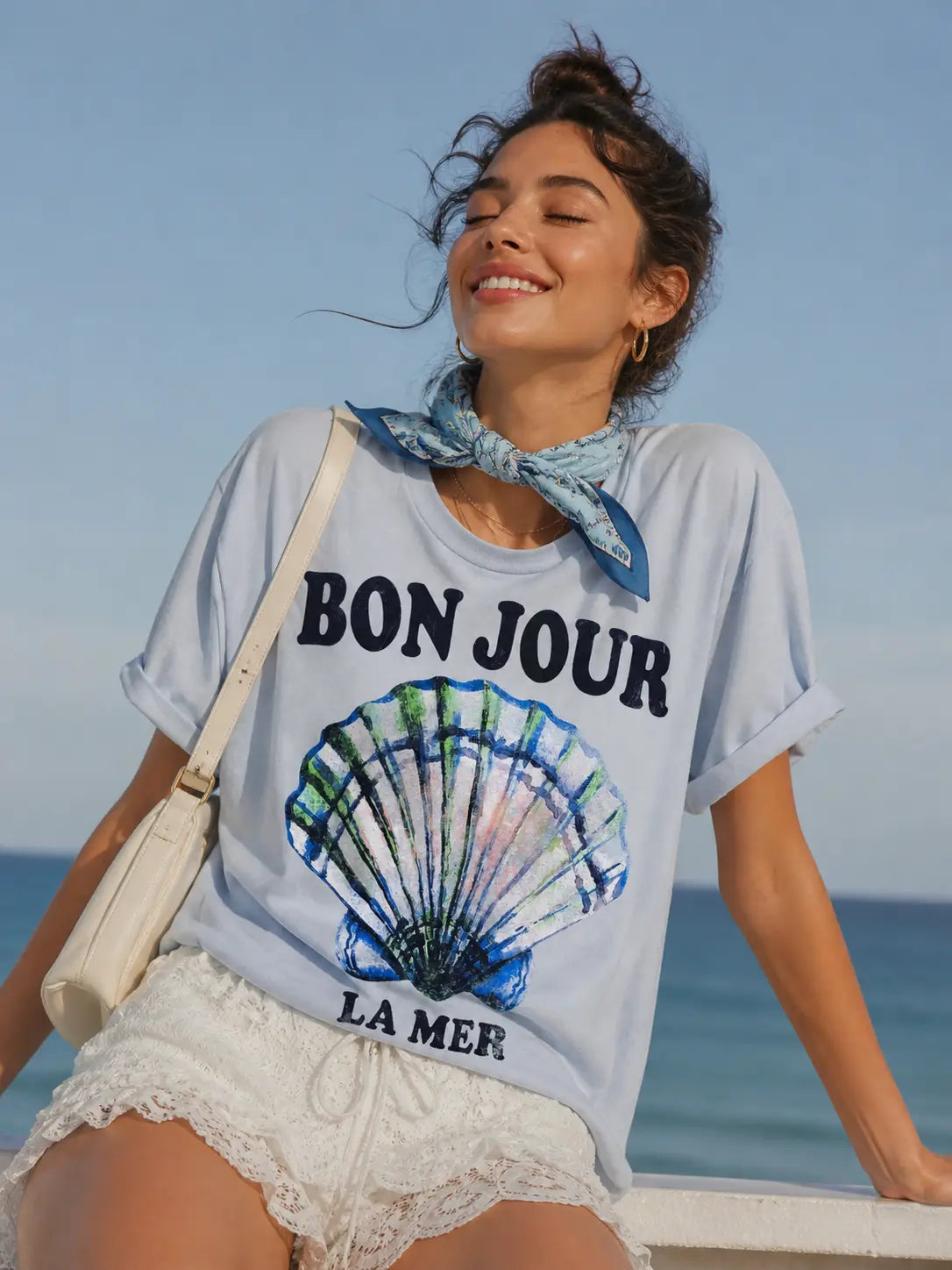 Bonjour La Mer Coastal Tee - Light Blue