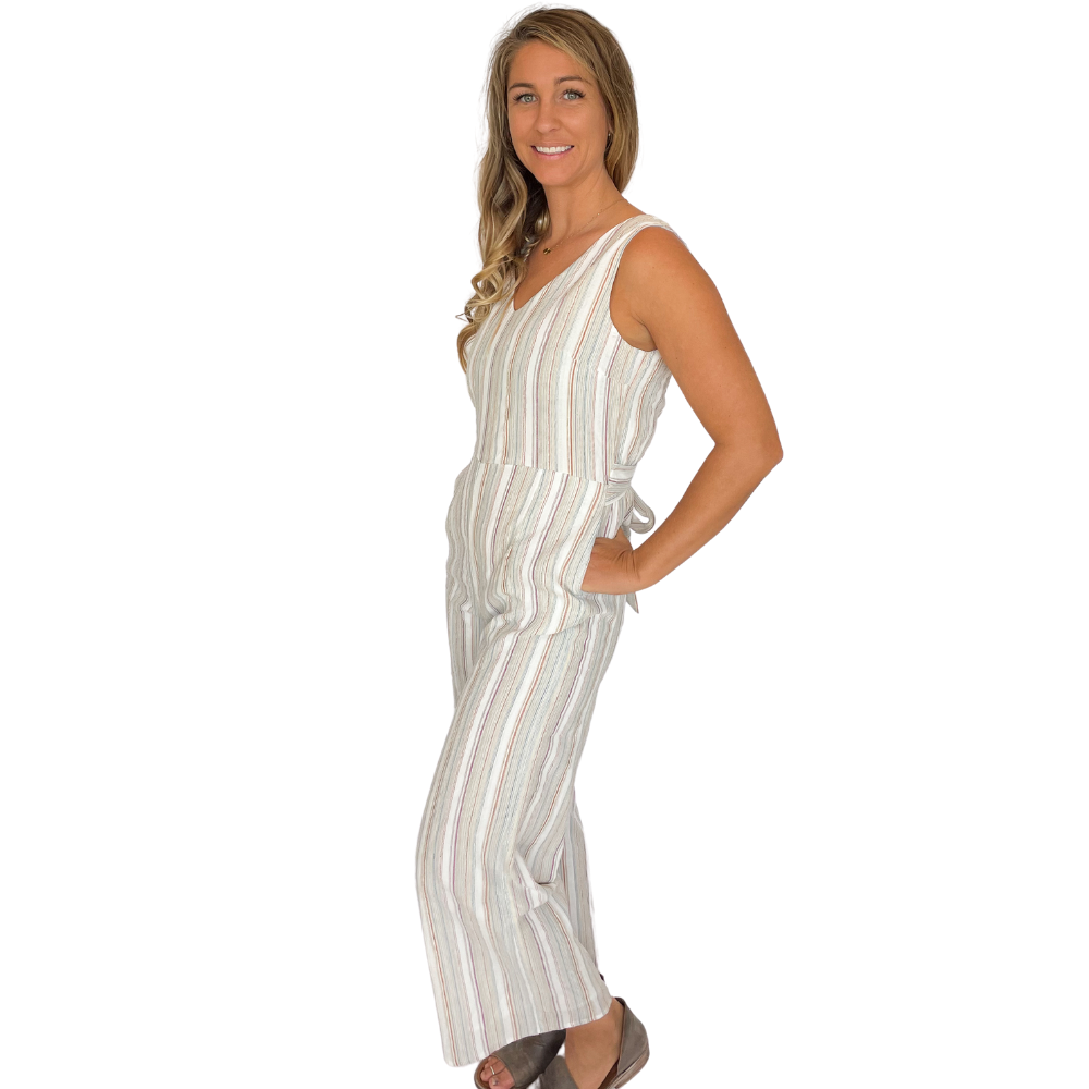 Beachly - Palms and Stripes Jumpsuit - Dune (Add-On)